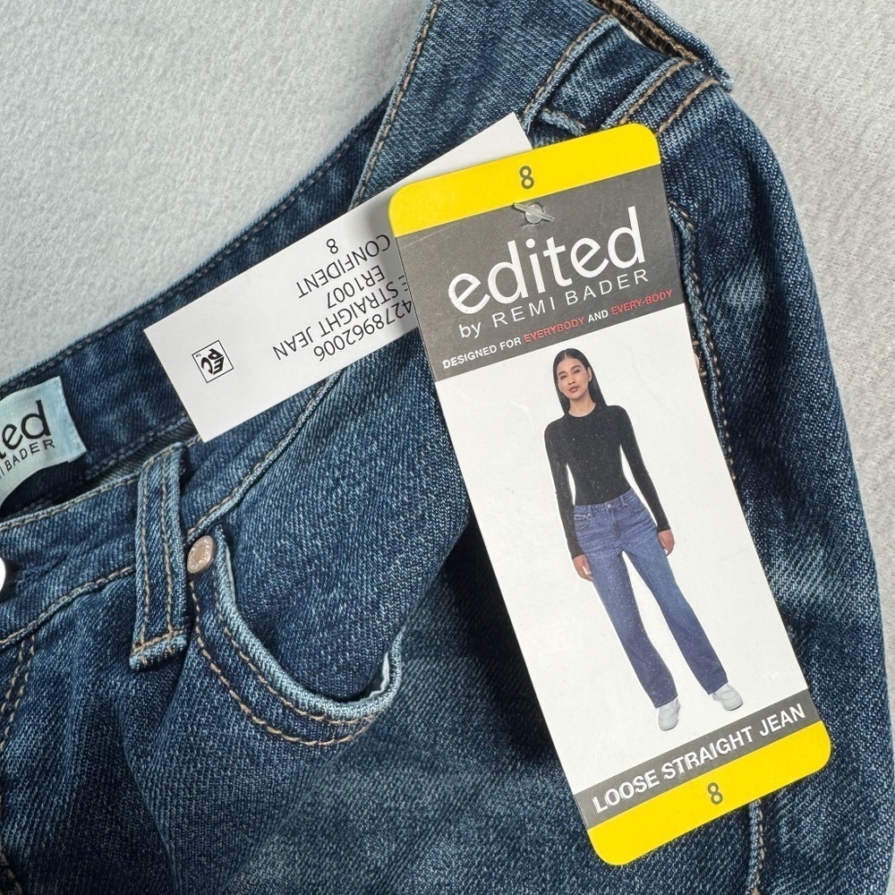 Edited Jeans Womens 8 Blue Loose Straight High Rise Dark Wash - Picture 6 of 14
